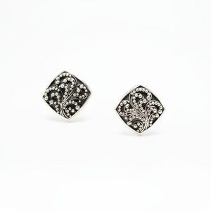 Lois Hill Sterling Silver Cushion Shape Stud Earrings, Granulated